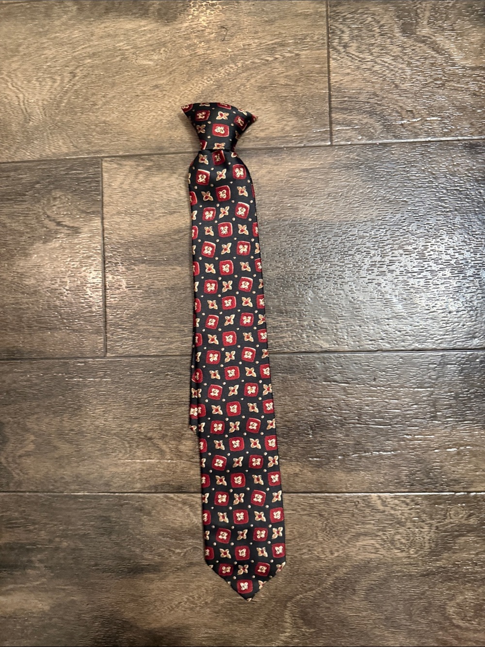 Classic Black Necktie with Red Medallion Pattern - Men's Accessory